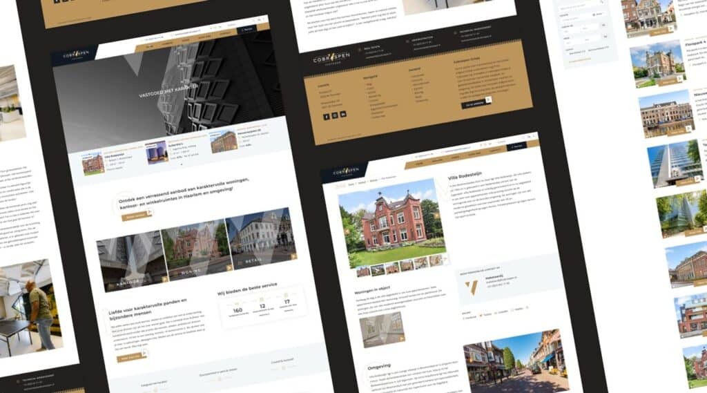 Desktop designs van de nieuwe website die Sturdy Digital ontwikkelde voor Cobraspen Vastgoed.
