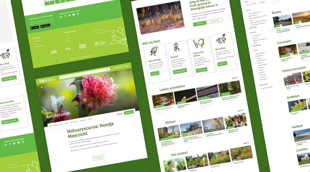 Desktop designs van de nieuwe website die Sturdy Digital ontwikkelde voor IVN Nederland.