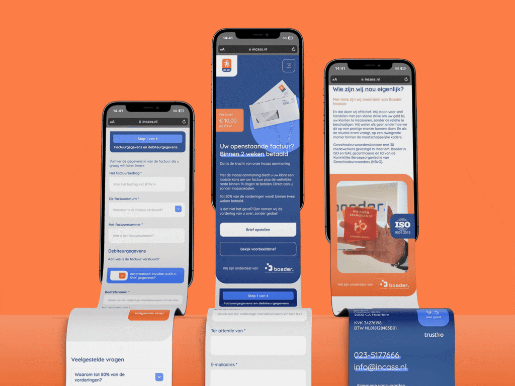 Schermen van de nieuwe website voor incass.nl