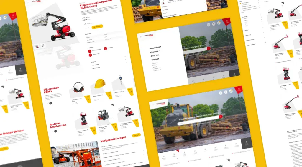 Een overzicht van de desktop webpagina's van Gromax.