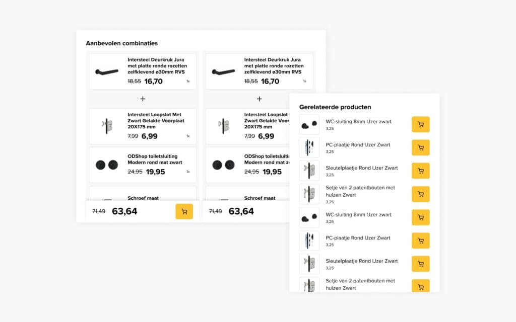 Onlinedeurbeslagshop.nl gerelateerde producten en aanbevolen combinaties van producten.