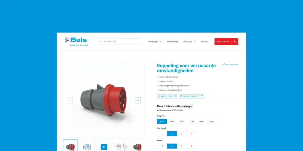 Visueel ontwerp van de productpagina van Bals.