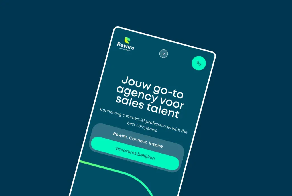 Mobiele weergave van de homepage van Rewire Recruitment