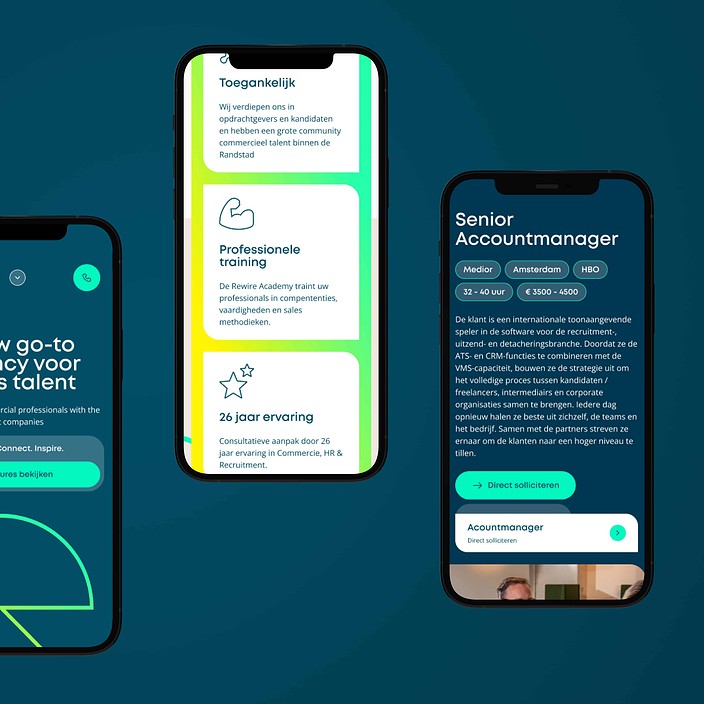 Het mobile design van RewireRecruitment.nl zoals gemaakt door Sturdy Digital.