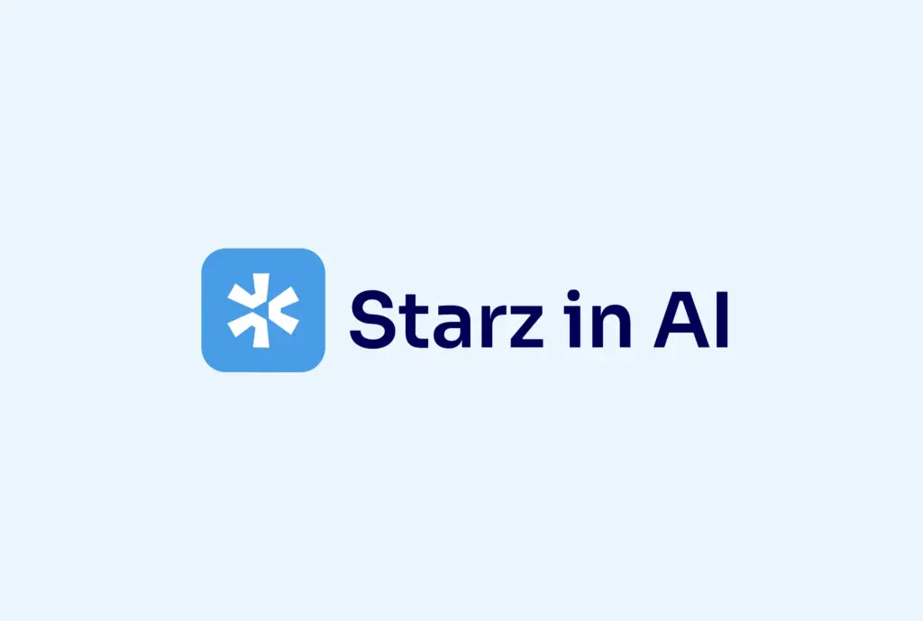 Starz is AI logo op een lichtblauwe achtergrond.