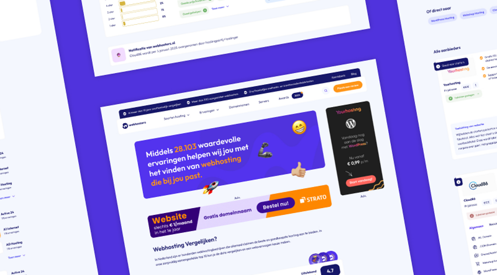 Homepage screenshots van de door Sturdy Digital ontwikkelde website voor Webhosters.nl