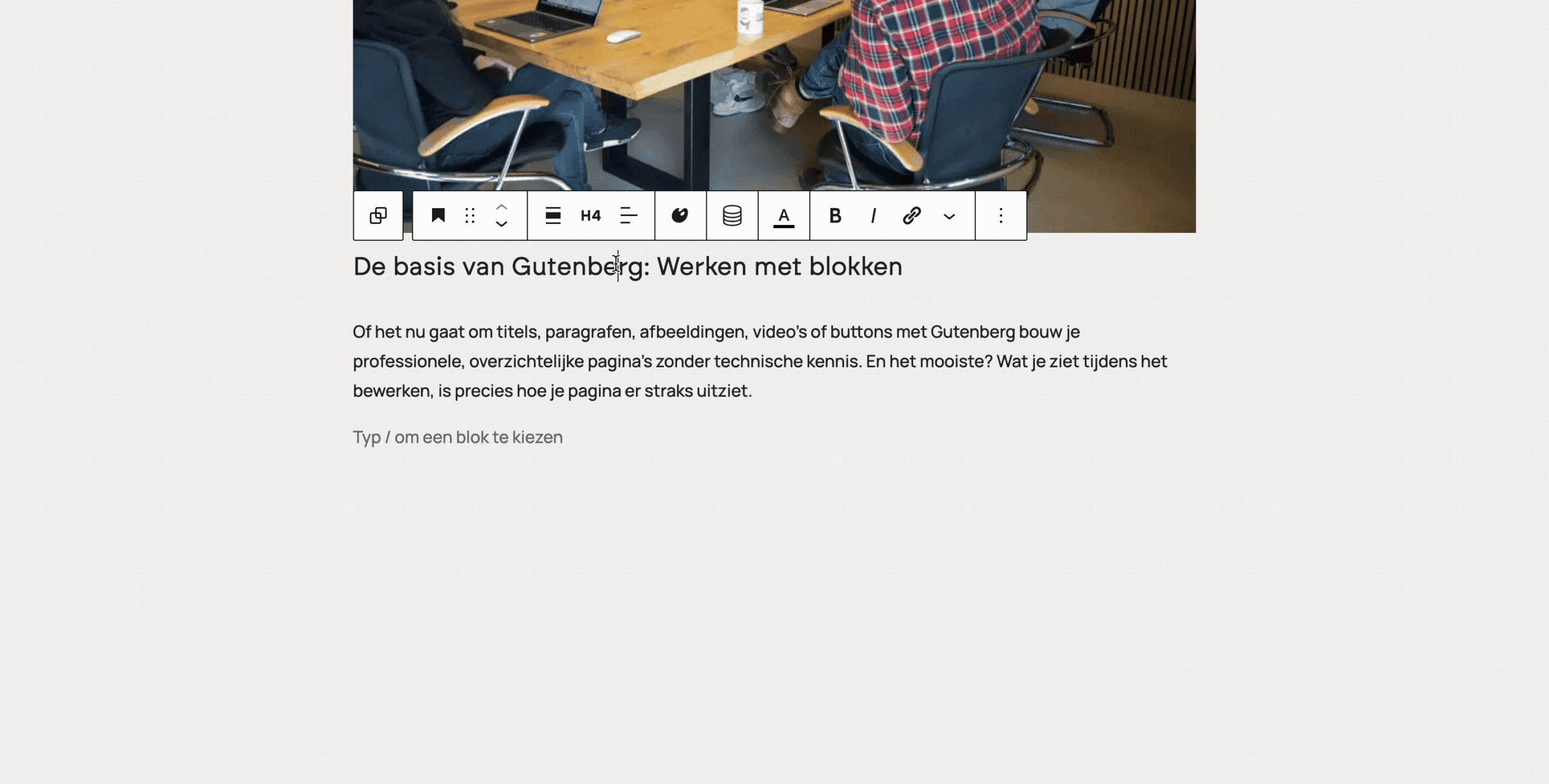 Via de Gutenbereditor kun je makkelijk een koptekst veranderen van een H4 naar een H2.