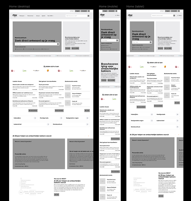 Wireframes voor de nieuwe website van NBOV.nl